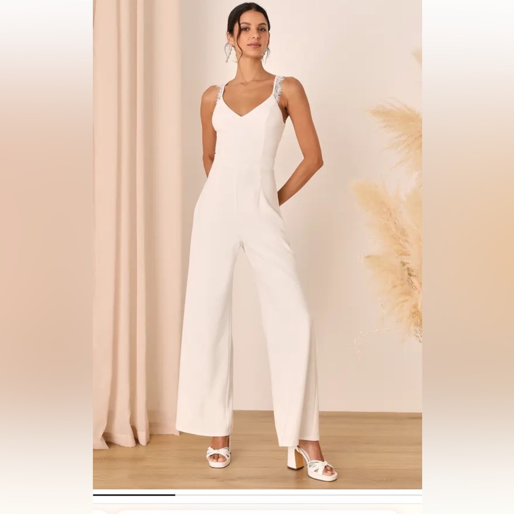 Lulus Ivory White Lace Wide-Leg Jumpsuit Sz XS